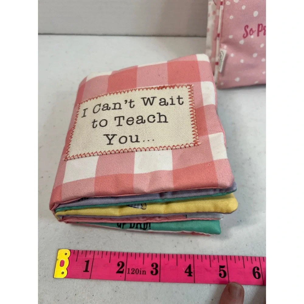 Mud Pie Big Sister Soft Fabric Baby Book Set Pink Gingham Mouse Photo Sleeve